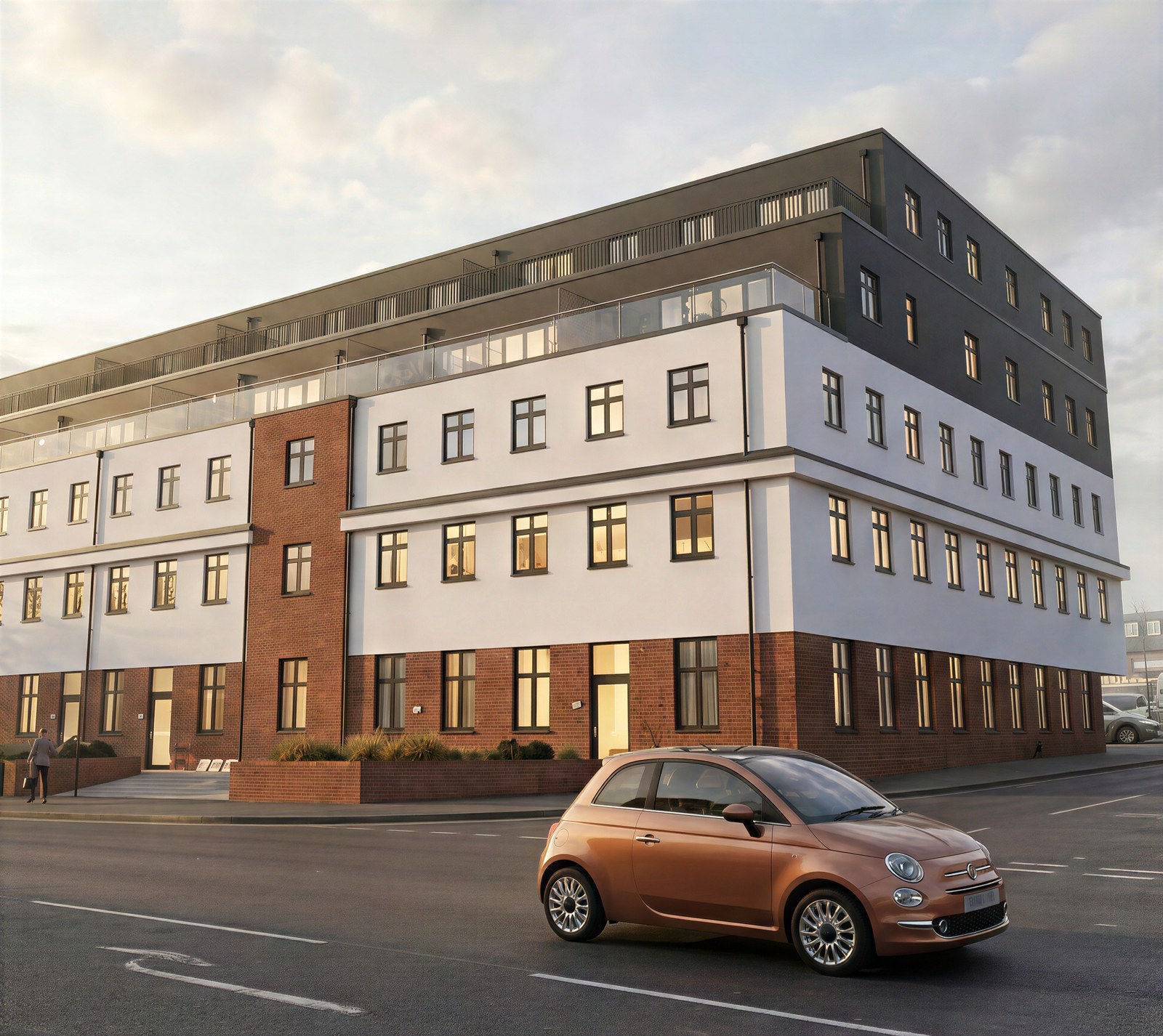 Completed Cambridge Place apartment development with additional storeys added above the original building